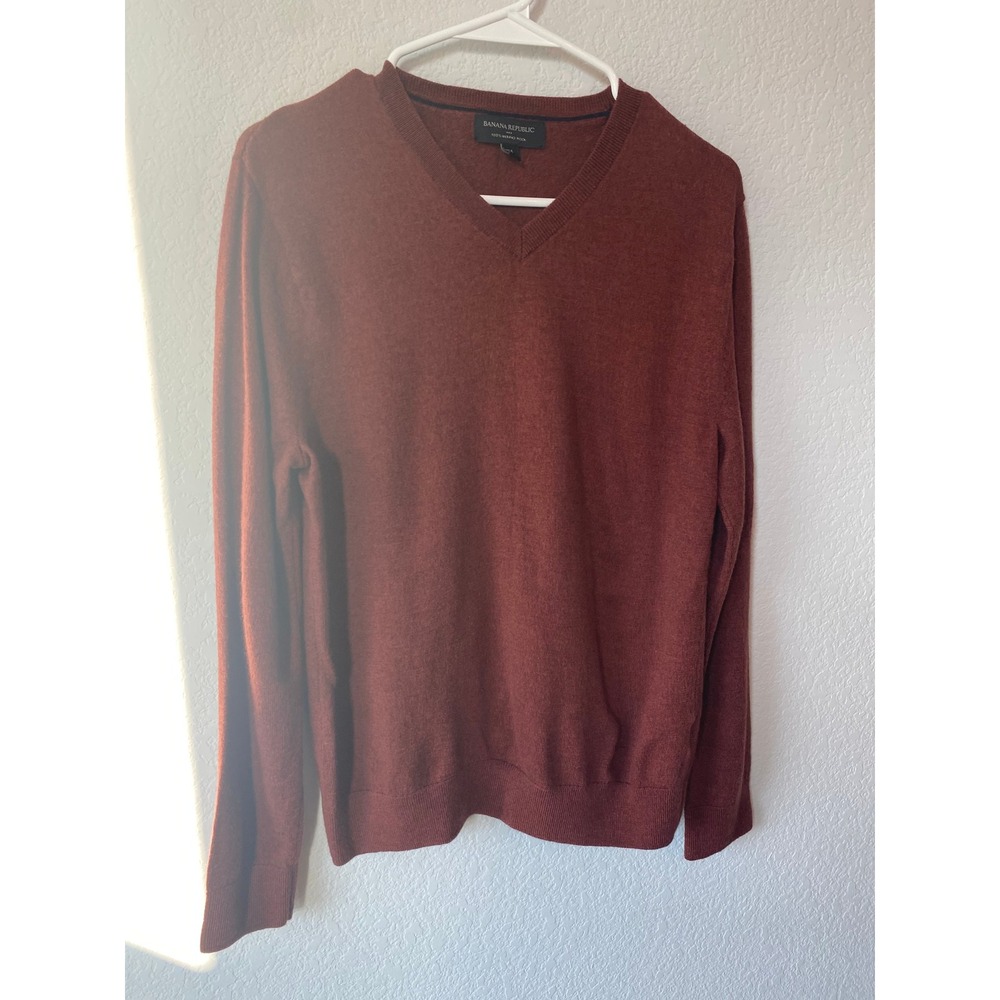 Banana Republic Unisex 100% Merino Wool V Neck Old Money Sweater Size M Rust